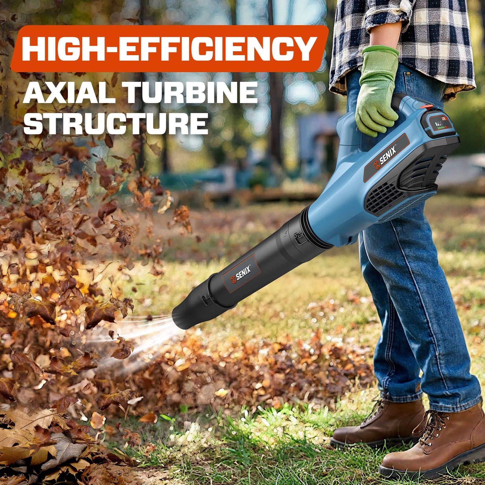 SENIX 58 Volt Max* Cordless Brushless Battery Leaf Blower, Variable Speed, Lightweight, Up to 480CFM and 120 MPH, (Battery and Charger Included) BLAX5-M