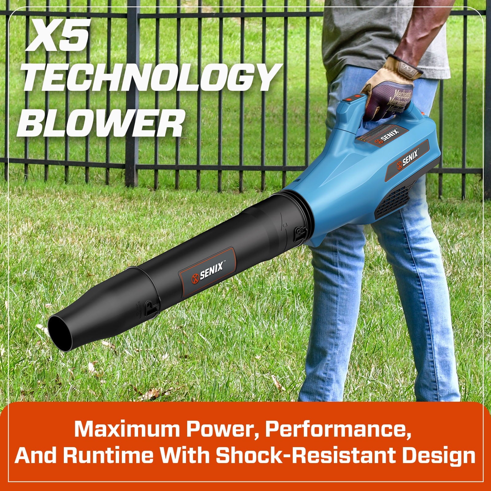 SENIX 58 Volt Max* Cordless Brushless Battery Leaf Blower, Variable Speed, Lightweight, Up to 480CFM and 120 MPH, (Battery and Charger Included) BLAX5-M