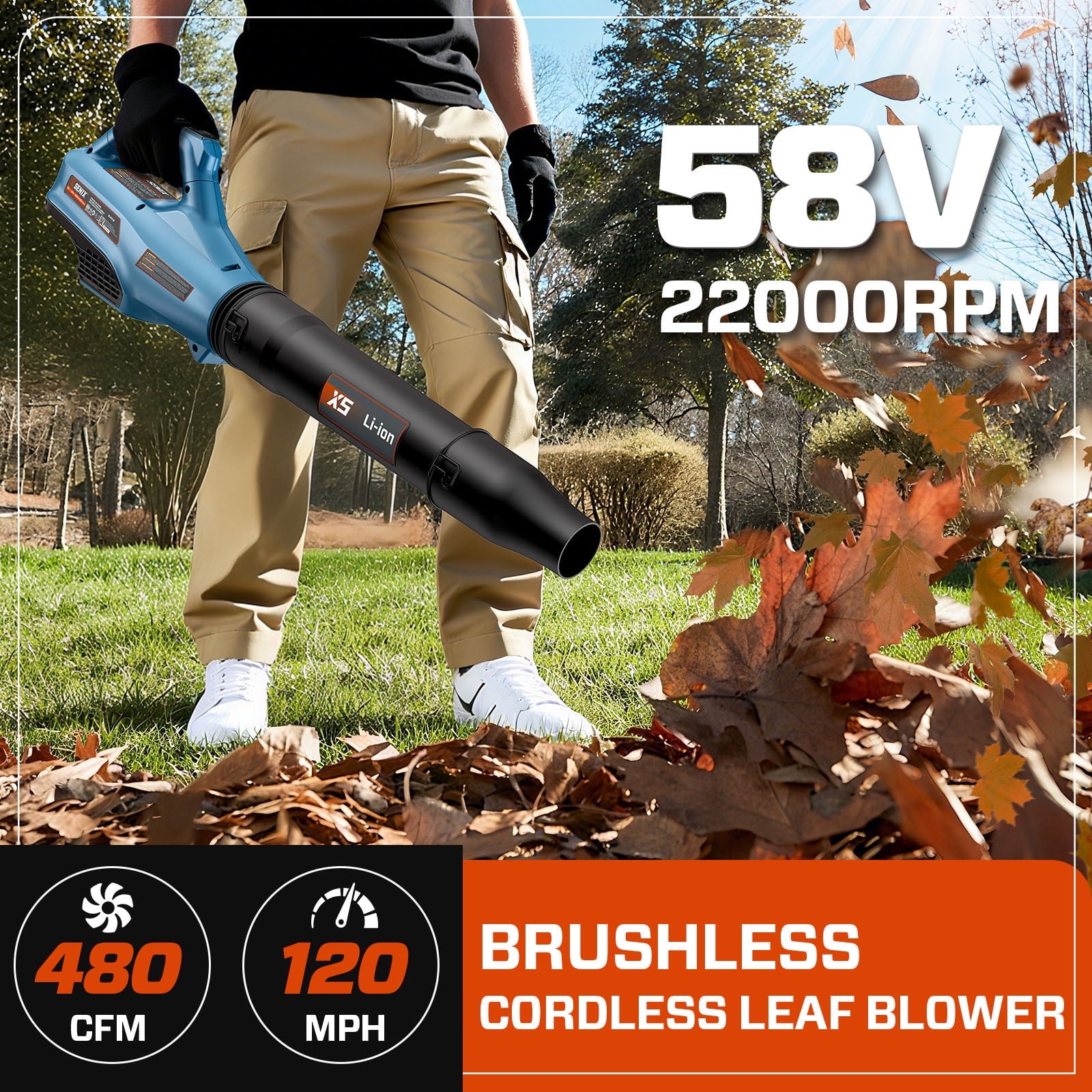 SENIX 58 Volt Max* Cordless Brushless Battery Leaf Blower, Variable Speed, Lightweight, Up to 480CFM and 120 MPH, (Battery and Charger Included) BLAX5-M