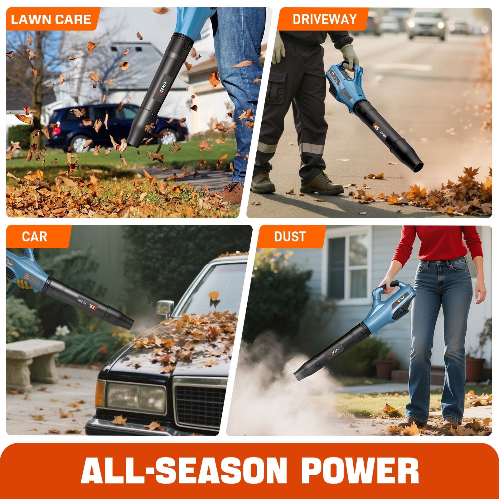 SENIX 58 Volt Max* Cordless Brushless Battery Leaf Blower, Variable Speed, Lightweight, Up to 480CFM and 120 MPH, (Battery and Charger Included) BLAX5-M