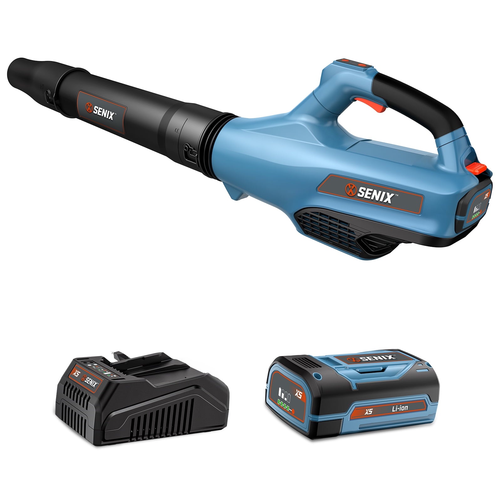 SENIX 58 Volt Max* Cordless Brushless Battery Leaf Blower, Variable Speed, Lightweight, Up to 480CFM and 120 MPH, (Battery and Charger Included) BLAX5-M