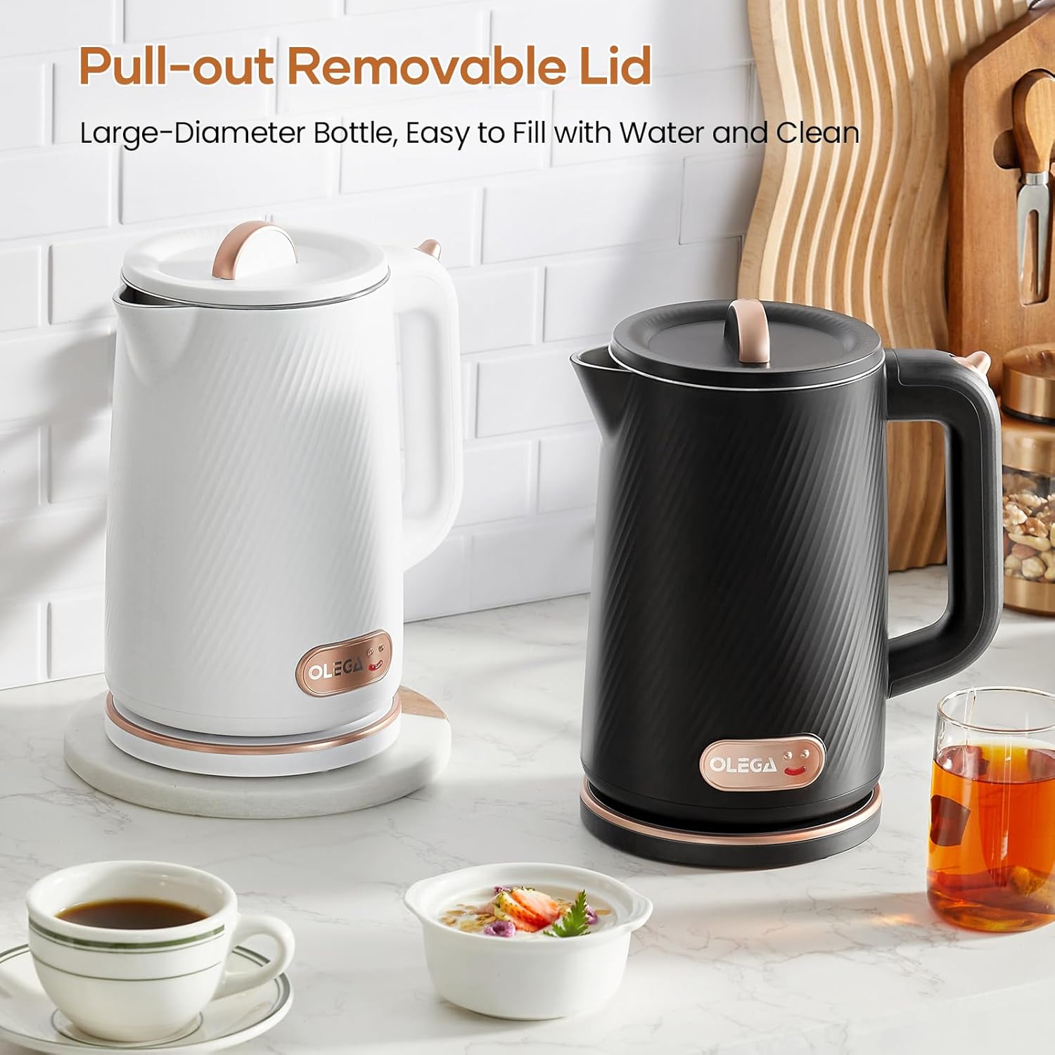 OLEGA Electric Kettle - 1500W Electric Tea Kettle 1.8L Stainless Steel Inner Electric Kettles for Boiling Water Auto Shut Off Boil-Dry Protection, Black