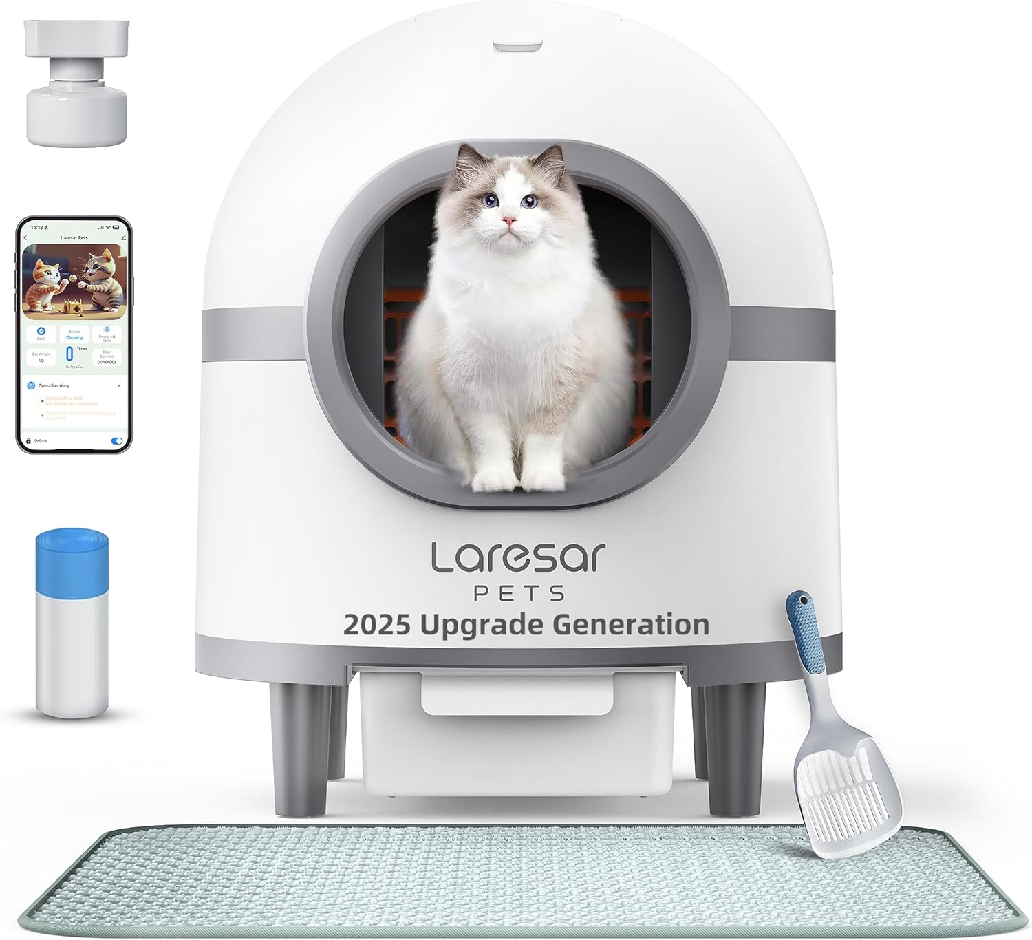 Laresar Pets Self Cleaning Litter Box with APP, Automatic Cat Litter Box for Multiple Cats, Double Odor RemovalSafety Protection, 70L9L Large Space Cat Litter Box, includes Mat & Trash Bags