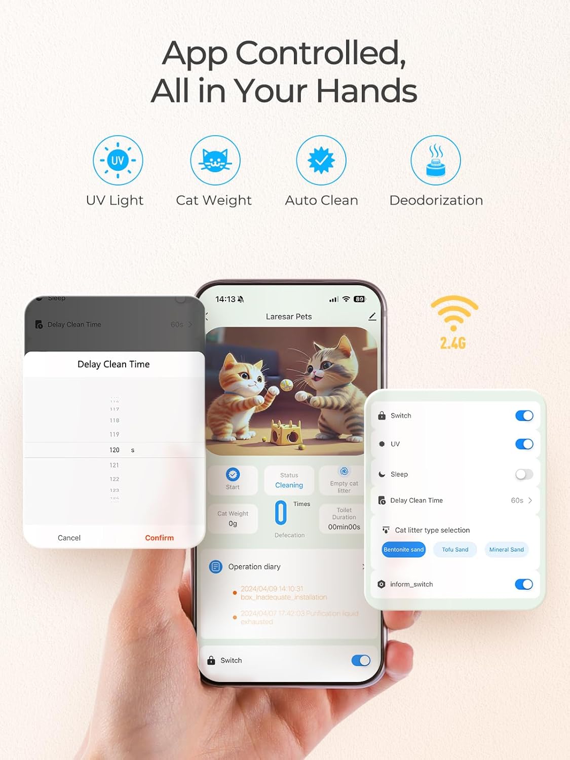 Laresar Pets Self Cleaning Litter Box with APP, Automatic Cat Litter Box for Multiple Cats, Double Odor RemovalSafety Protection, 70L9L Large Space Cat Litter Box, includes Mat & Trash Bags