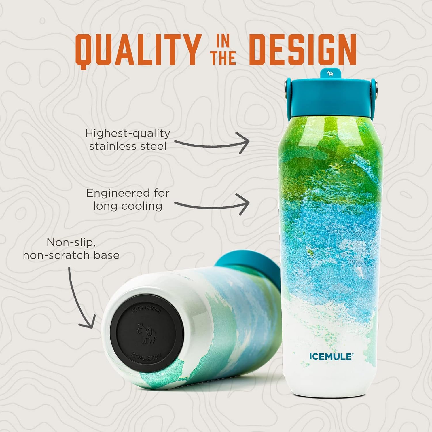 ICEMULE 32oz Sports Bottle, Vacuum Insulated, Pro Grade Stainless Steel, Blaze Orange, 2 Pack