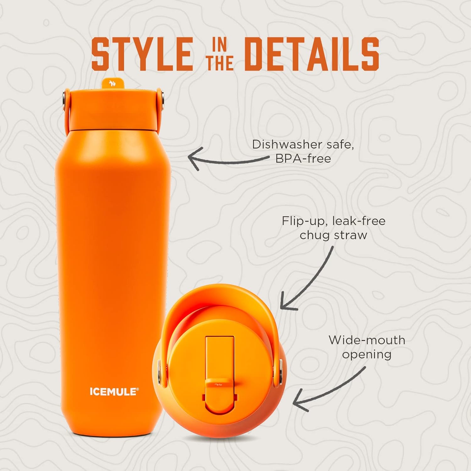 ICEMULE 32oz Sports Bottle, Vacuum Insulated, Pro Grade Stainless Steel, Blaze Orange, 2 Pack