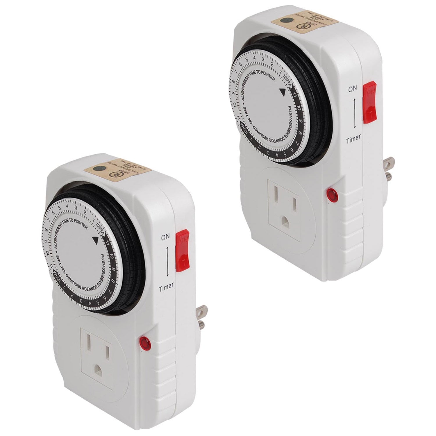Yescom 24-hour 1875W 15A Grounded Mechanical Timer Outlet - Great for Christmas & Halloween Décor, 2 Pack