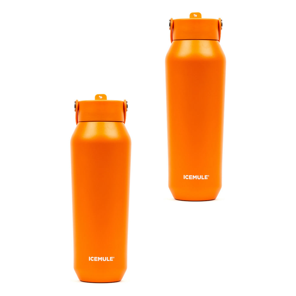 ICEMULE 32oz Sports Bottle, Vacuum Insulated, Pro Grade Stainless Steel, Blaze Orange, 2 Pack