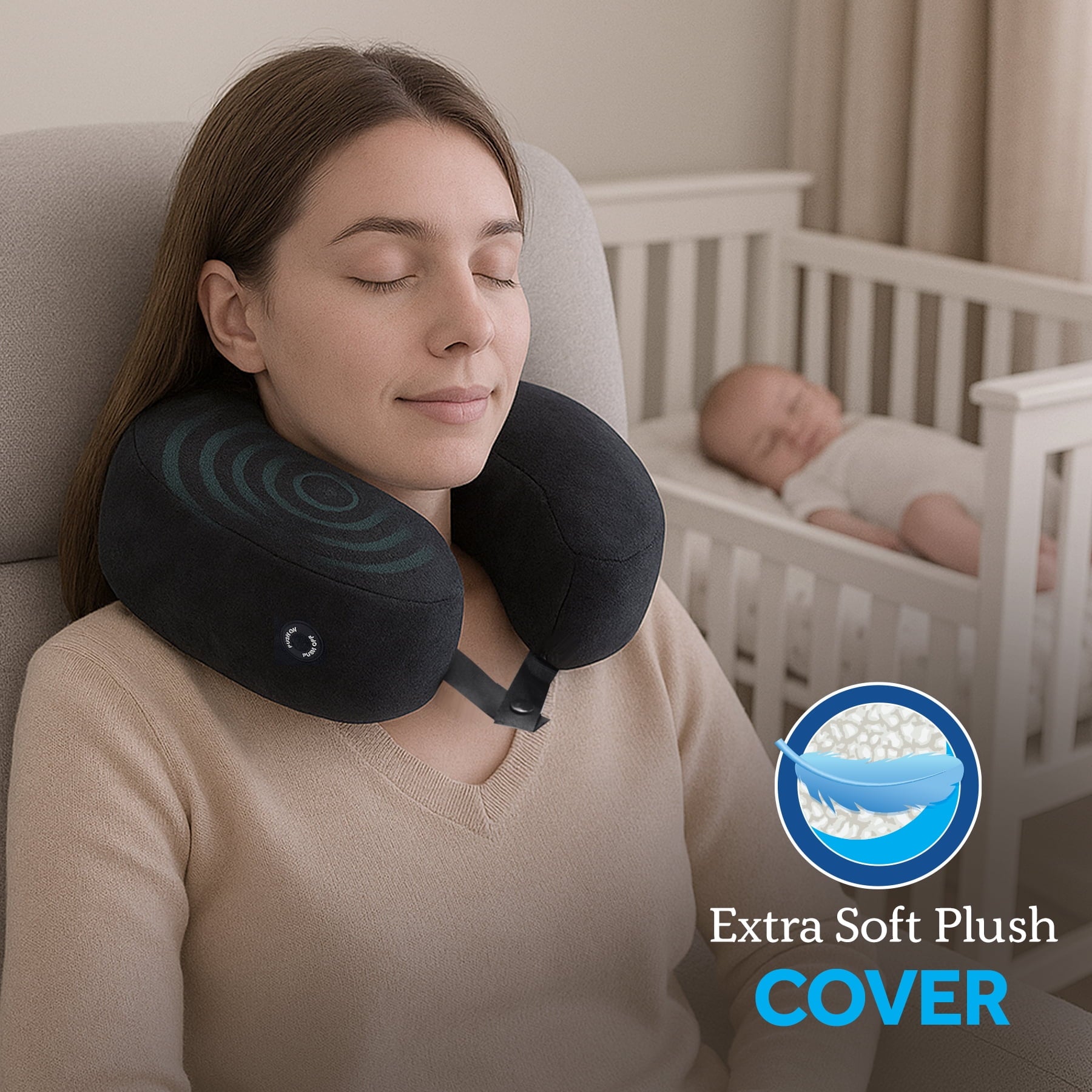 Sealy Neck Massager Plush Pillow for Neck & Shoulder Pain Relief, U-Shaped, Black