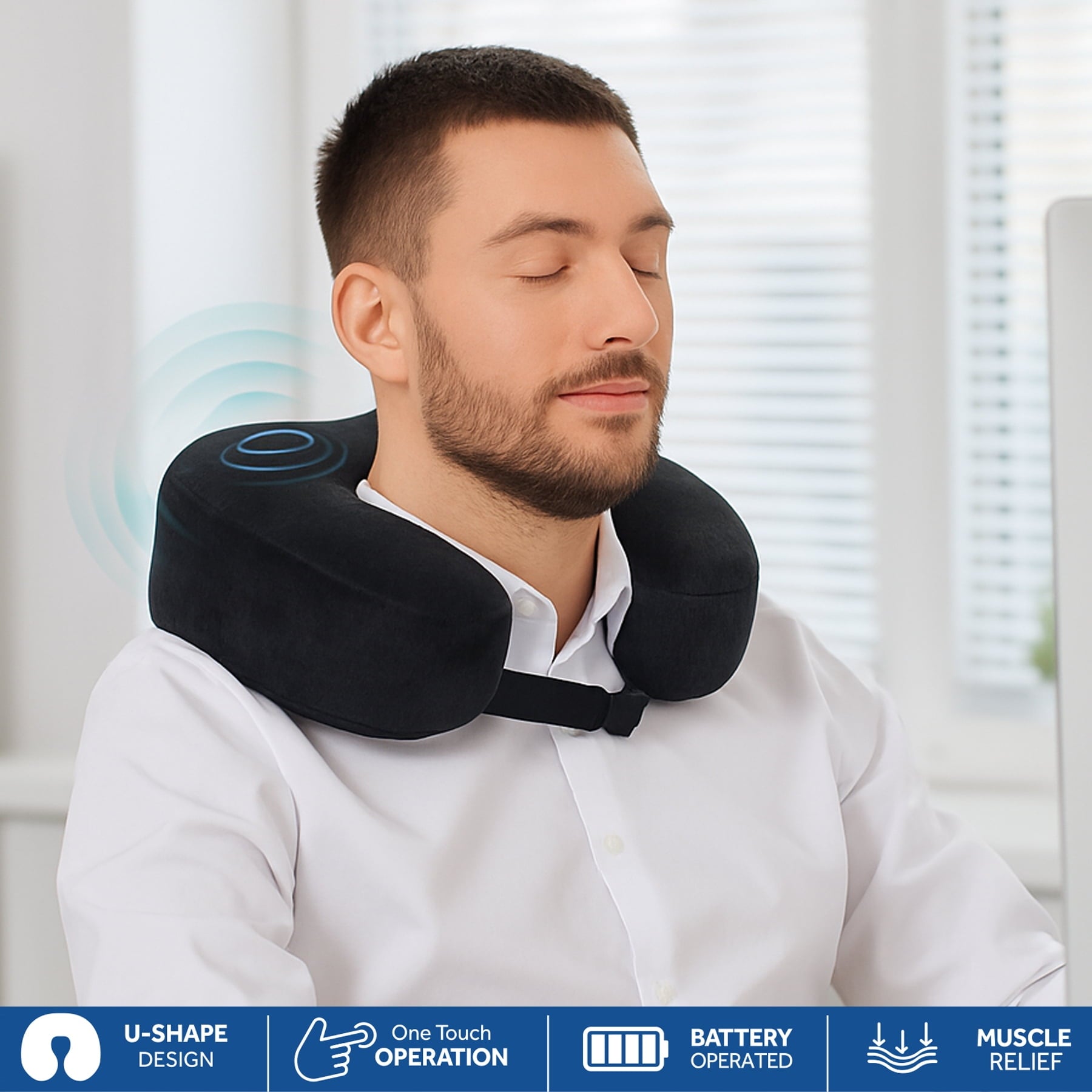 Sealy Neck Massager Plush Pillow for Neck & Shoulder Pain Relief, U-Shaped, Black