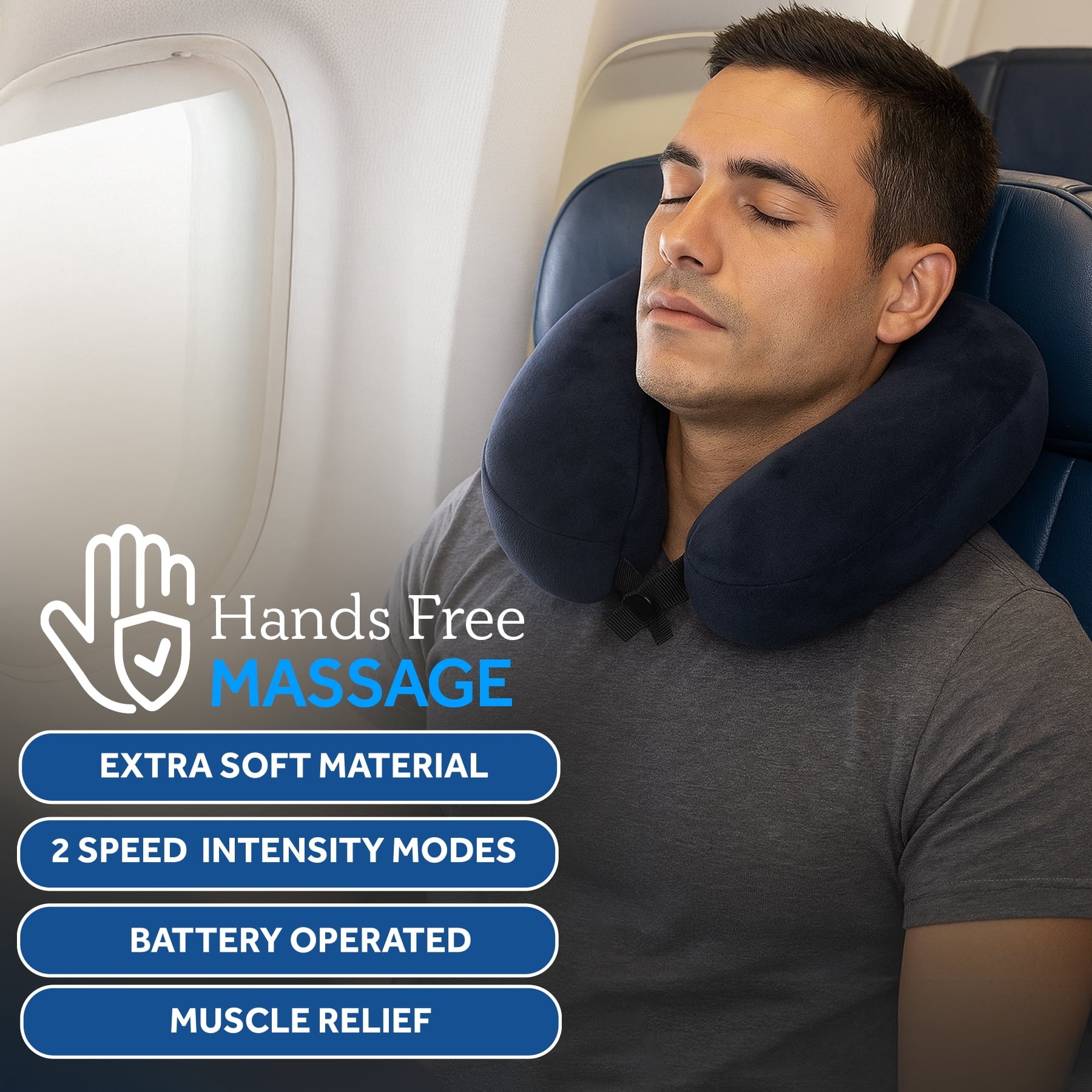 Sealy Neck Massager Plush Pillow for Neck & Shoulder Pain Relief, U-Shaped, Black