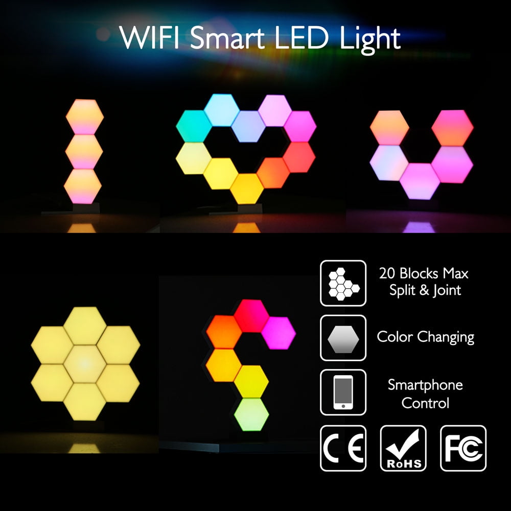 Yescom WiFi Smart LED Light Kit DIY Splicing Lamp with Voice Control, 2 Pack