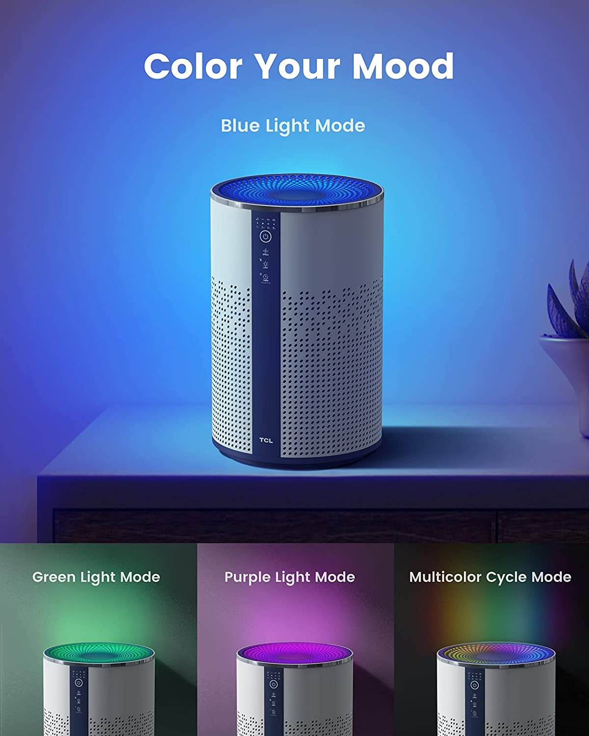 TCL Breeva A1 Air Purifier for Home, Bedroom, Smart Wi-Fi Alexa Control, True H13 HEPA Air Filter Remove 99.97% Smoke, Odor, Pet Dander, Dust, Pollen, Air Cleaner, with Night Light (A1W15W)