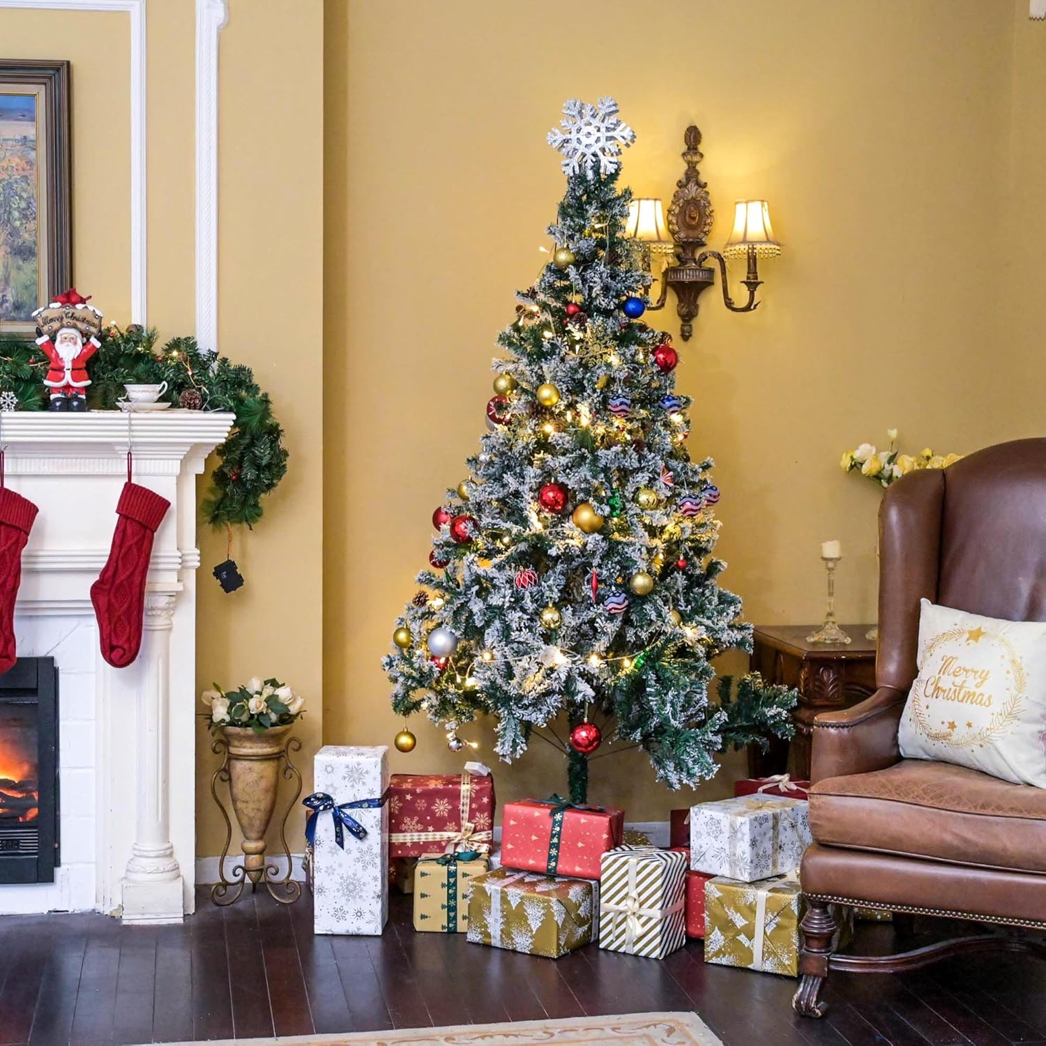 Yescom 7.5 feet White Flocked Christmas Tree