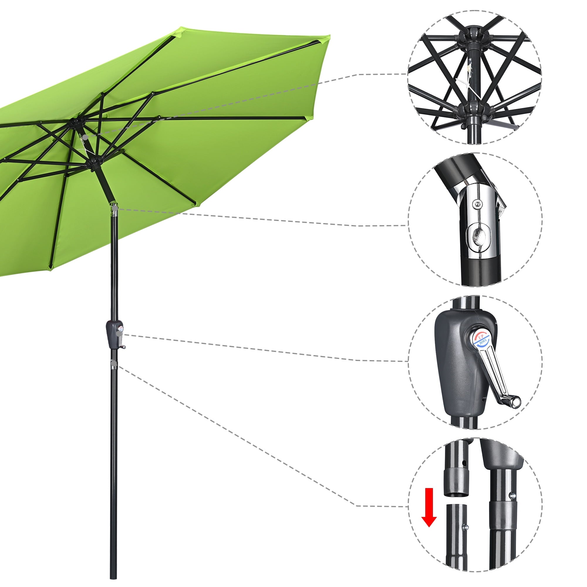 Yescom 9Ft Outdoor Table Patio Umbrella with Crank Tilt Aluminum, Green Glow