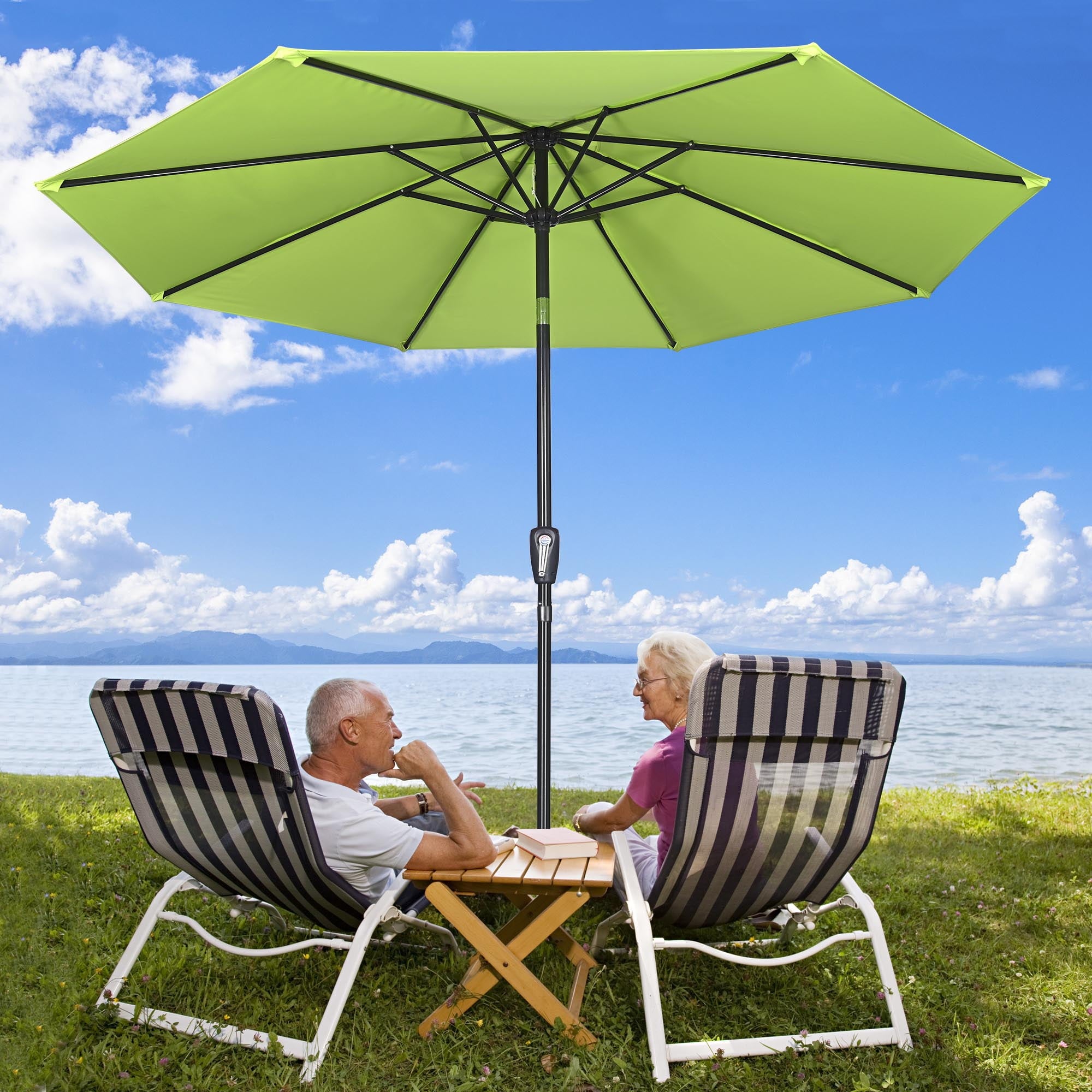 Yescom 9Ft Outdoor Table Patio Umbrella with Crank Tilt Aluminum, Green Glow