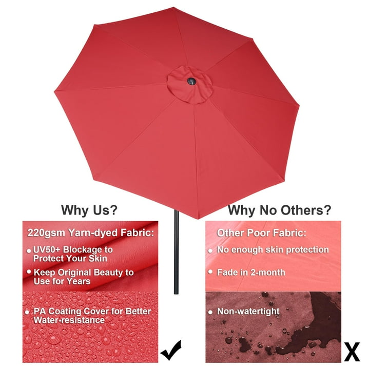 Yescom 10Ft UV50+ Aluminum Outdoor Table Patio Umbrella with Crank Tilt, Red