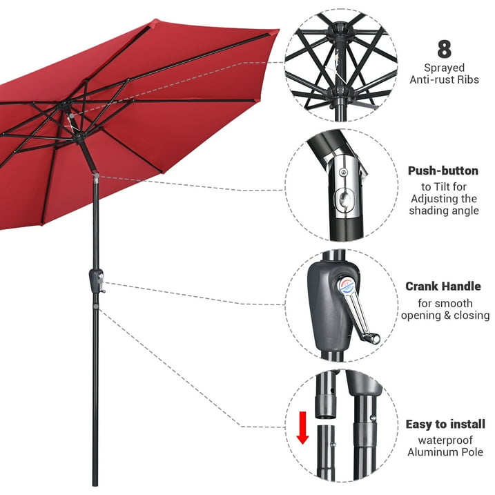 Yescom 10Ft UV50+ Aluminum Outdoor Table Patio Umbrella with Crank Tilt, Red
