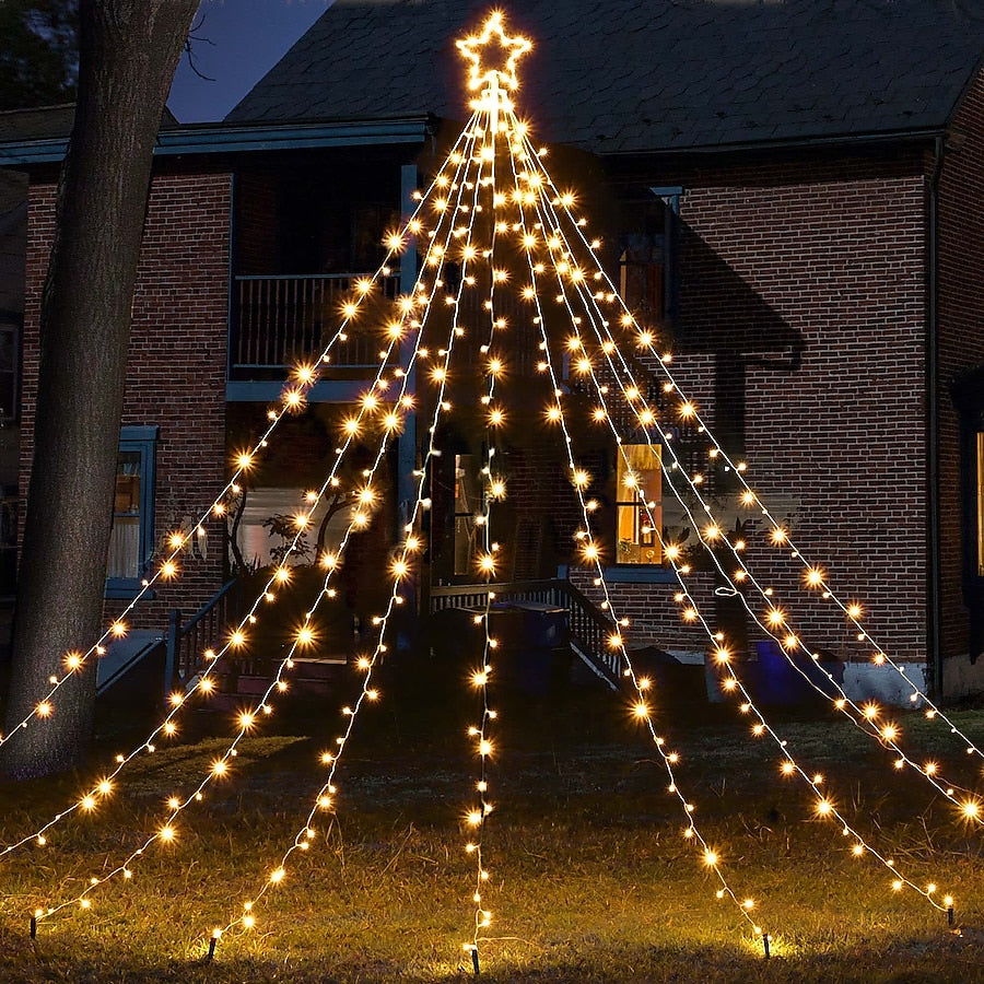 Yescom 12 Ft Waterfall Cone Tree Light with 362 LED Star 9 Strings Christmas, Warm White
