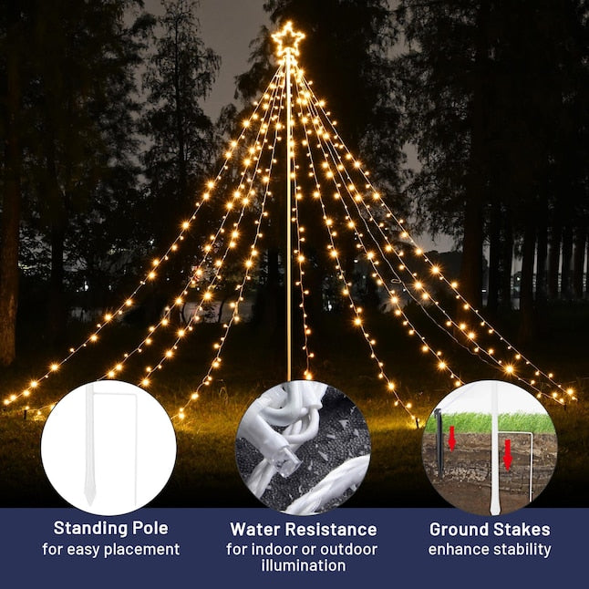 Yescom 12 Ft Waterfall Cone Tree Light with 362 LED Star 9 Strings Christmas, Warm White
