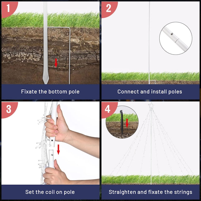Yescom 12 Ft Waterfall Cone Tree Light with 362 LED Star 9 Strings Christmas, Warm White