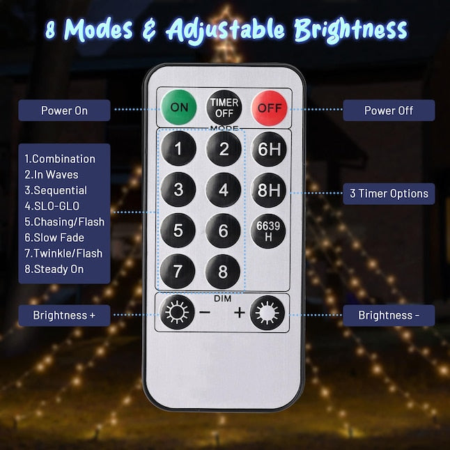 Yescom 12 Ft Waterfall Cone Tree Light with 362 LED Star 9 Strings Christmas, Warm White