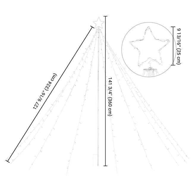 Yescom 12 Ft Waterfall Cone Tree Light with 362 LED Star 9 Strings Christmas, Warm White