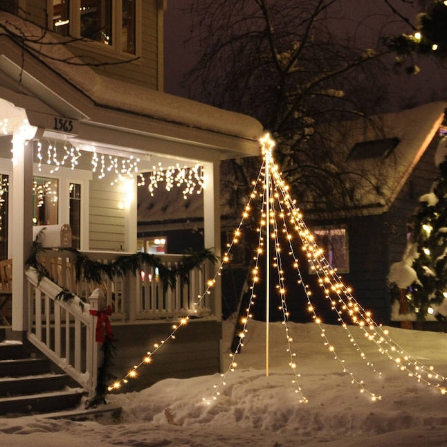 Yescom 12 Ft Waterfall Cone Tree Light with 362 LED Star 9 Strings Christmas, Warm White