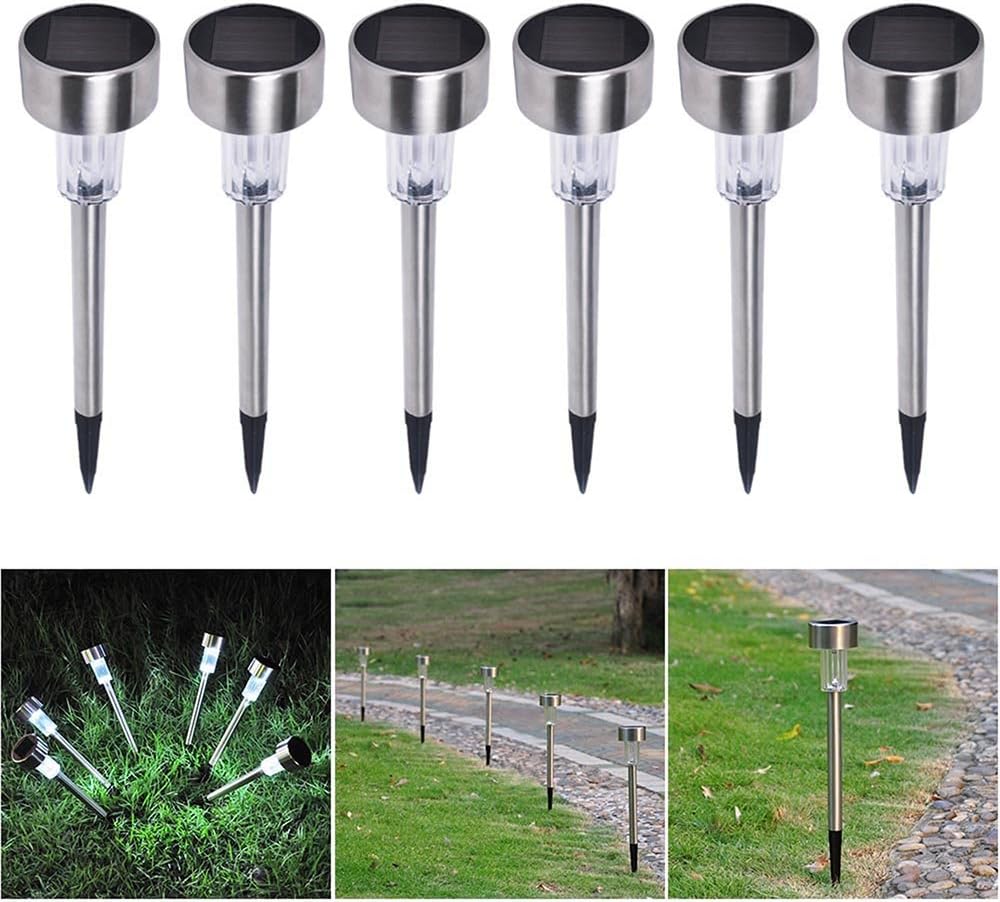 Yescom LED Solar Powered Light White IP44 Waterproof Outdoor Pathway Landscape Garden Yard Decor Lamp (Pack of 6)
