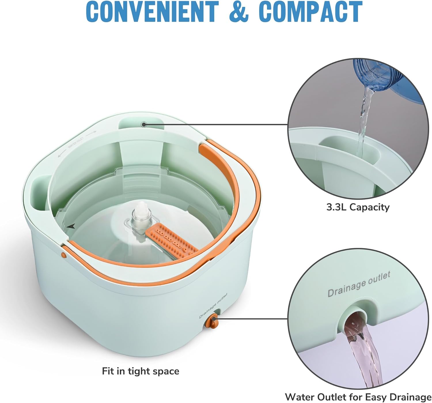 Yescom Square 360 Spin Easy Mop and Bucket System 8 Microfiber Pads Set Self Separates Dirty and Clean Water Rotating Cleaning System Filtration Wringer for Hardwood, Marble, Tile Floor Green