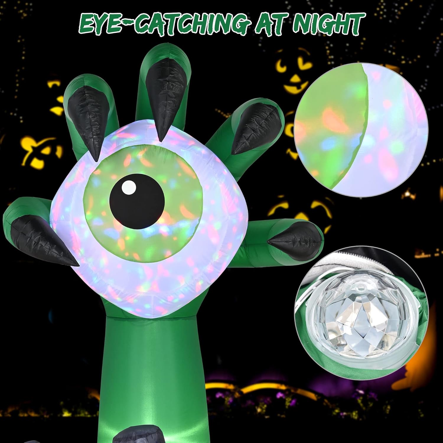 Yescom 6 FT Halloween Inflatables Outdoor Blowup Yard Decoration, Scary Monster Hand Eyeball, Motion Activated with Built-in LED Lights Creepy Sound