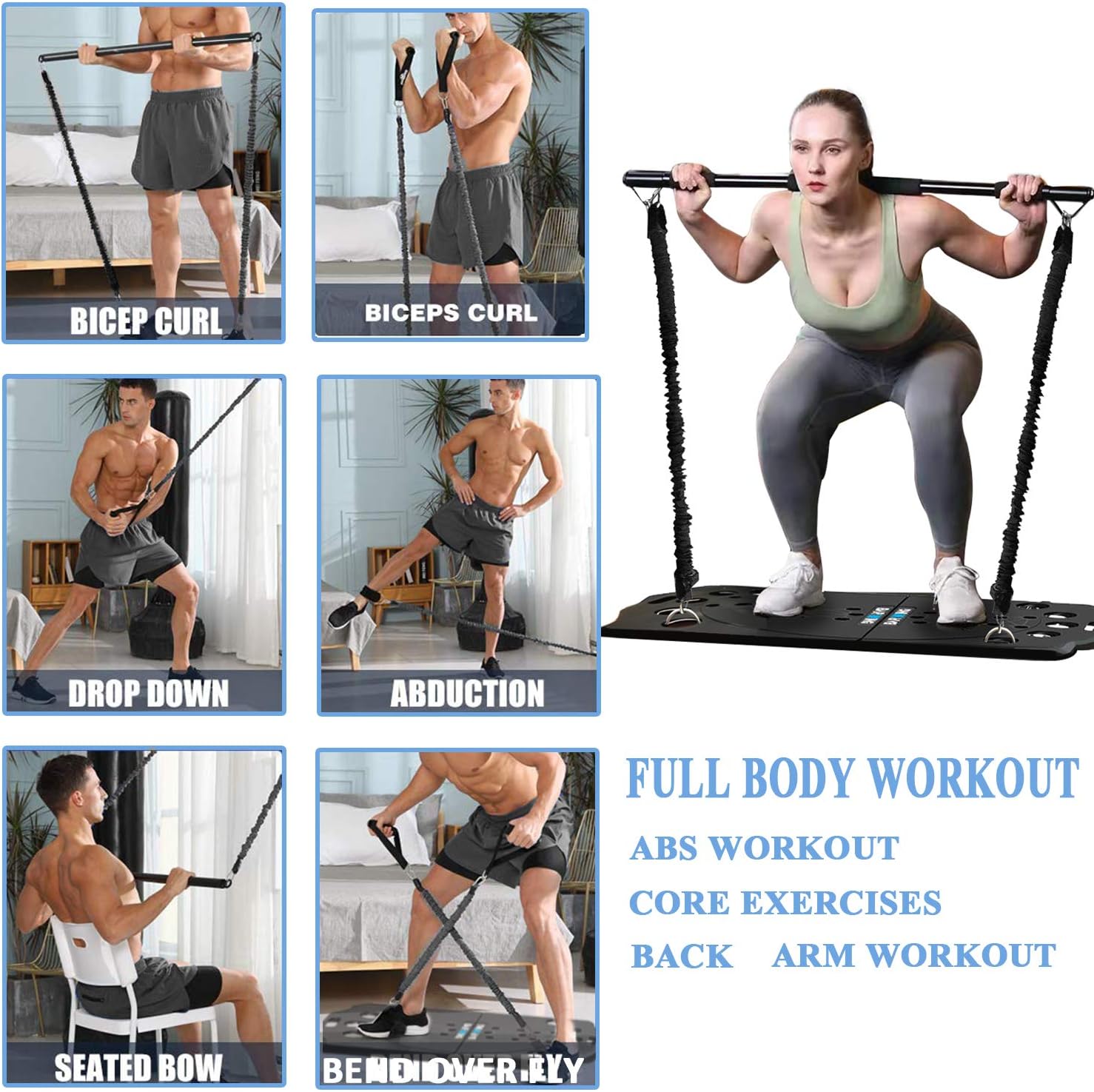 Sokiss Portable Home Gym | 10-in-1 Home Gym Equipment with Resistance Bands | Push Up Bars Set | Foldable Push Up Board Strength Training for Full Body Workouts System