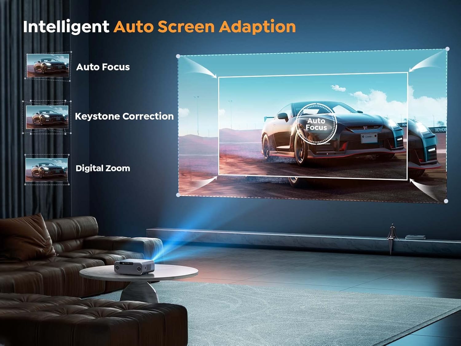 YABER Pro V9 Native 1080P Outdoor Movie Projector, Auto 6D Keystone & 50% Zoom, Home Theater Projector for Phone/TV Stick/PC Grey Standard