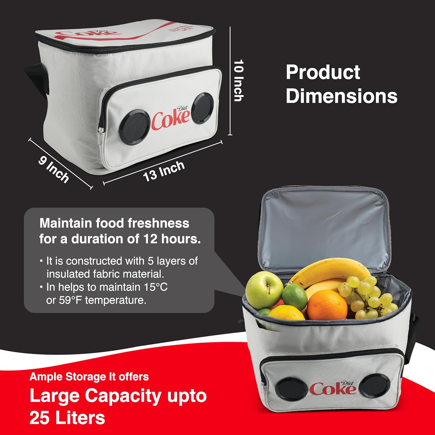 Cooler Bag with Built-in Bluetooth Stereo Speakers, Multi-Zipped Pockets, 24 Can Capacity, Adjustable Shoulder Strap, 12 Hours of Insulated Cooling and Freshness