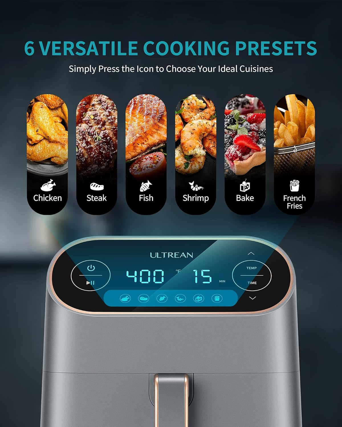 Ultrean Air Fryer, 9 Quart 6-in-1 Electric Hot XL Airfryer Oven Oilless Cooker, Large Family Size LCD Touch Control Panel and Nonstick Basket, ETL Certified, 1750W