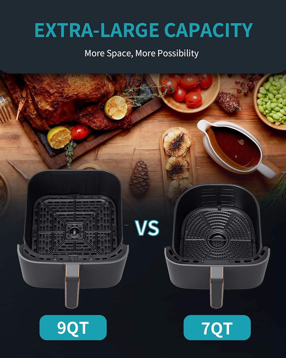 Ultrean Air Fryer, 9 Quart 6-in-1 Electric Hot XL Airfryer Oven Oilless Cooker, Large Family Size LCD Touch Control Panel and Nonstick Basket, ETL Certified, 1750W