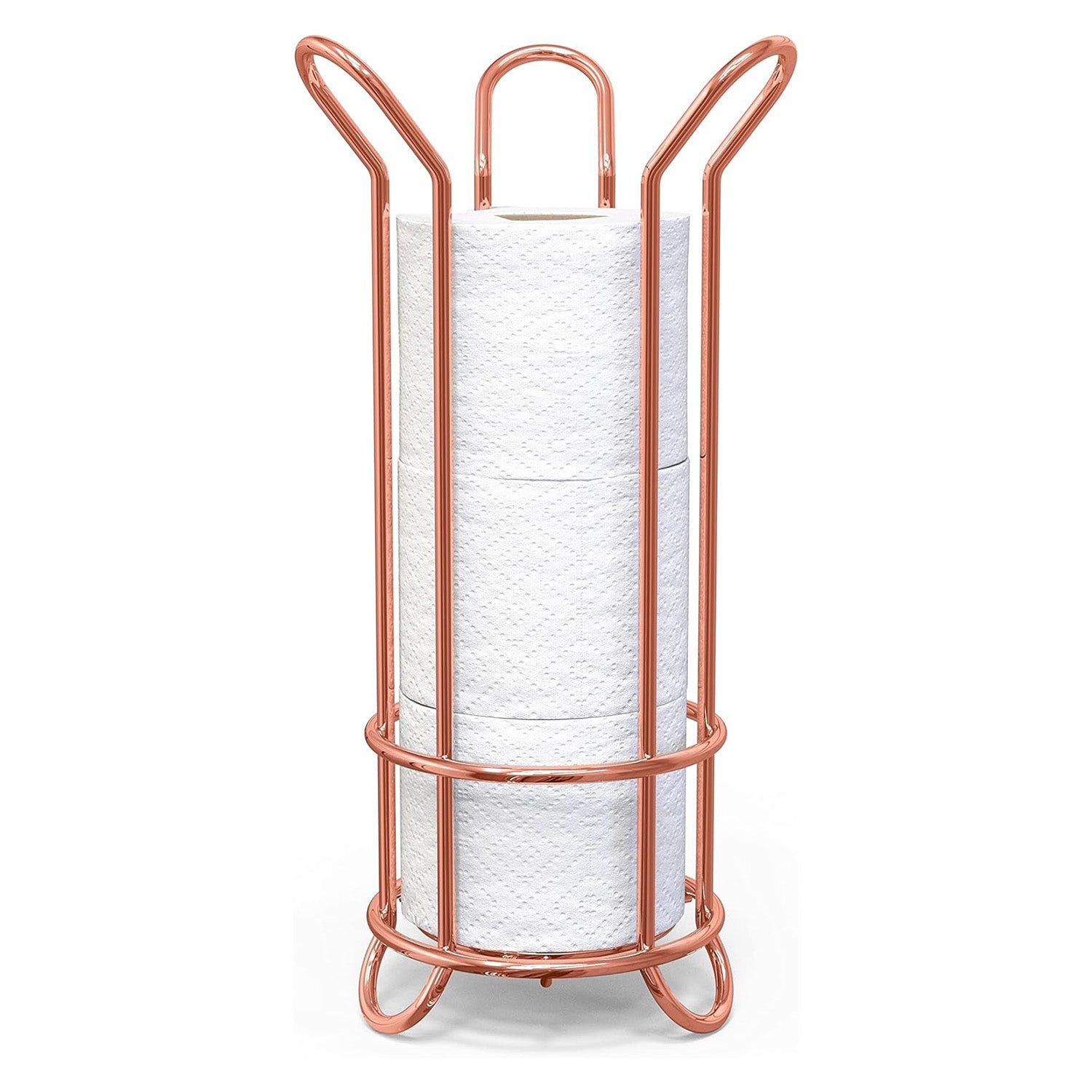 Brookstone Toilet Paper Holder Stand, Holds Mega Rolls, Rose Gold