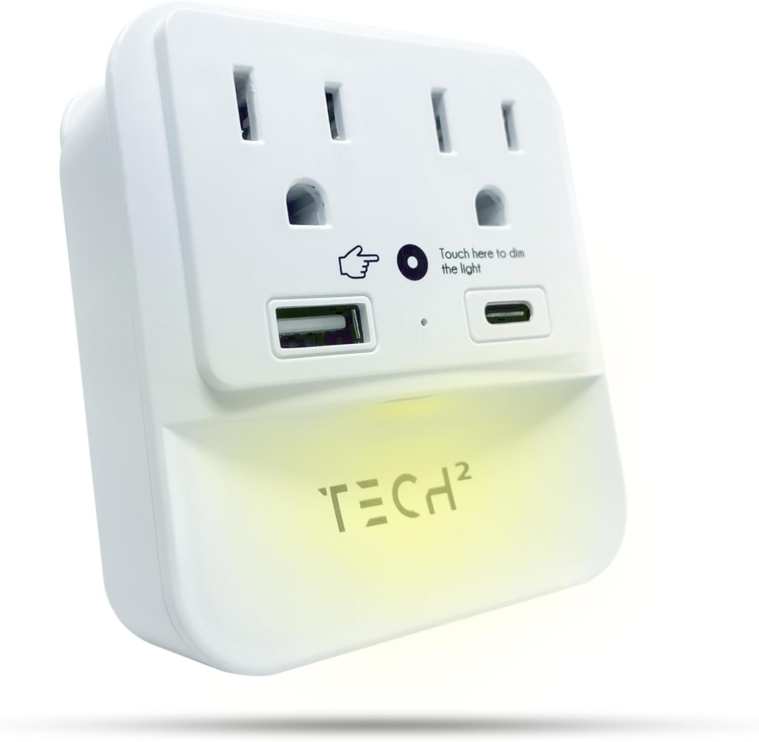 TECH Multi Plug Wall Outlet Surge Protector with USB Ports & Night Light - 2 Outlet Extender with 2 USB Ports (1 USB-C) - Power Strip with Adapter Spaced Outlets for Home, Travel, Office (White), 4 Pack