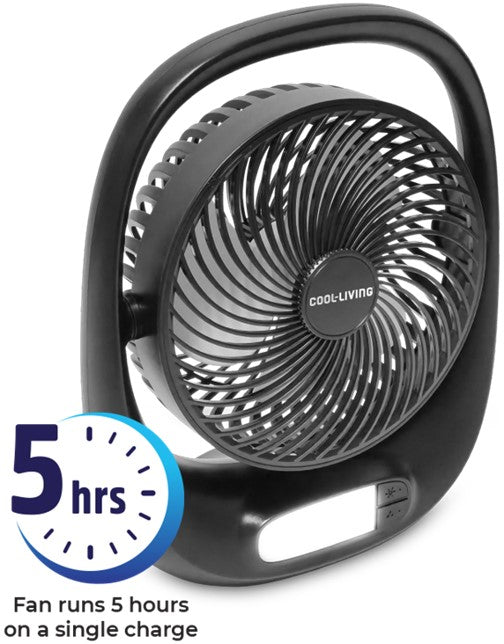 Cool- Living Portable Rechargeable Fan with LED Night Light, Silver, 2 Pack