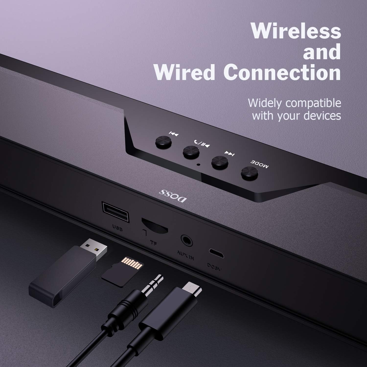 DOSS Computer Speaker, Sound bar with 16W Stereo Sound and Enhance Bass, 20 Hours Playtime, Bluetooth 5.0, 2 Pack