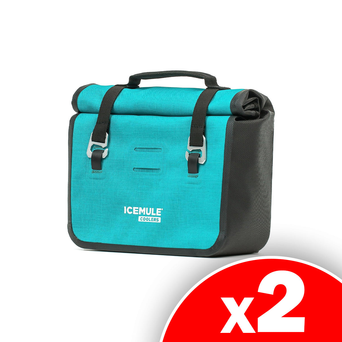 ICEMULE Impulse Cooler - 3-in-1 Bike Handlebar Bag, Cross-Body Tote and Cooler with Carry Handle, Insulated Lunch Bag, Portable, Waterproof, Turquoise, 2 Pack