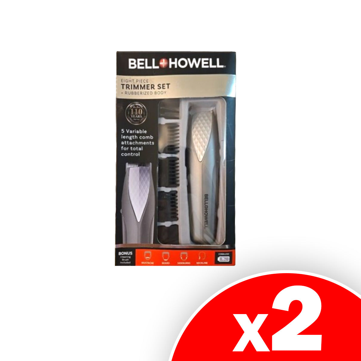 Bell & Howell Eight Piece Cordless Trimmer Set + Rubberized Body, 2 Pack