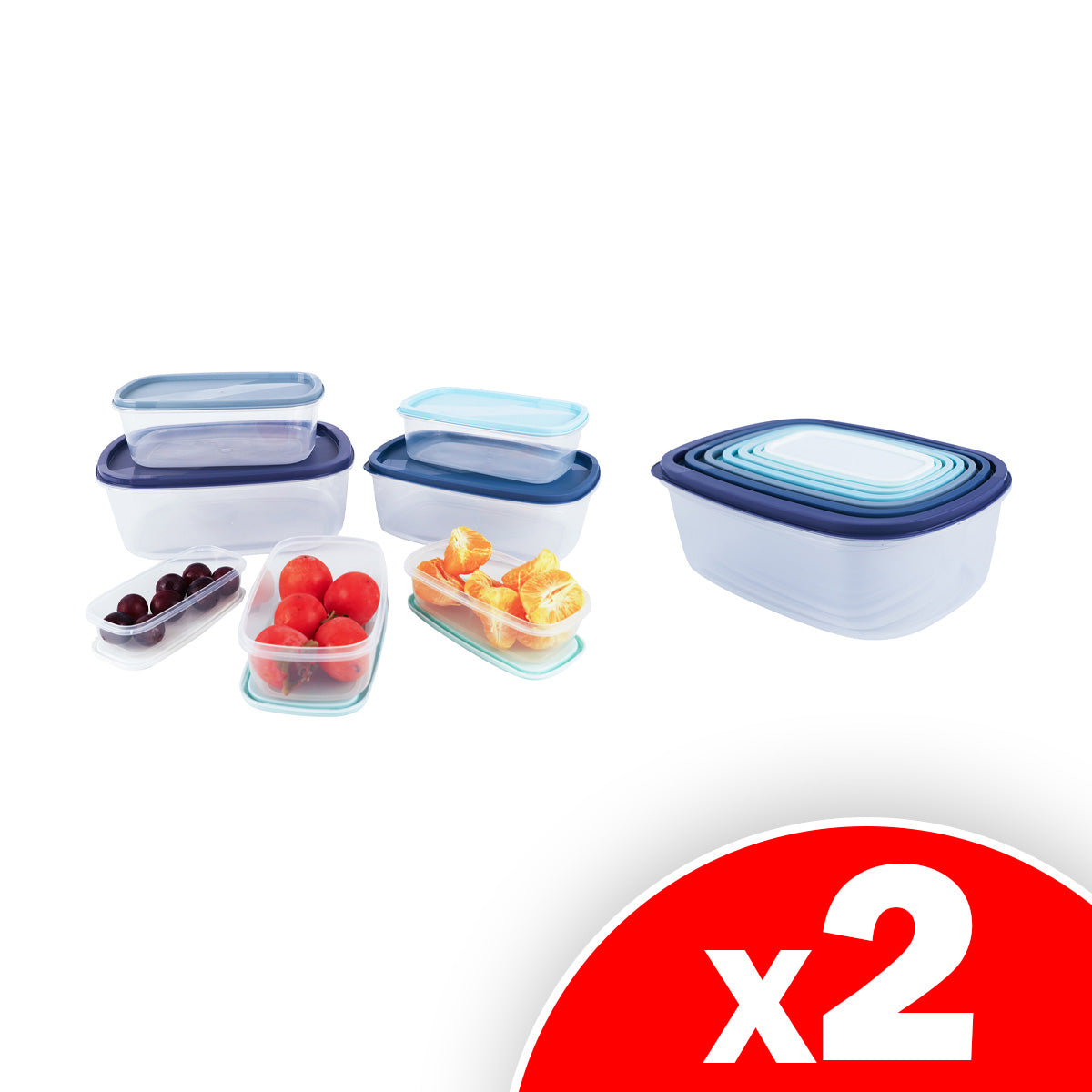 Neat-Living 14-PC Rectangle Food Storage Containers (7 Oblong Bowls with Lids), 2 Pack