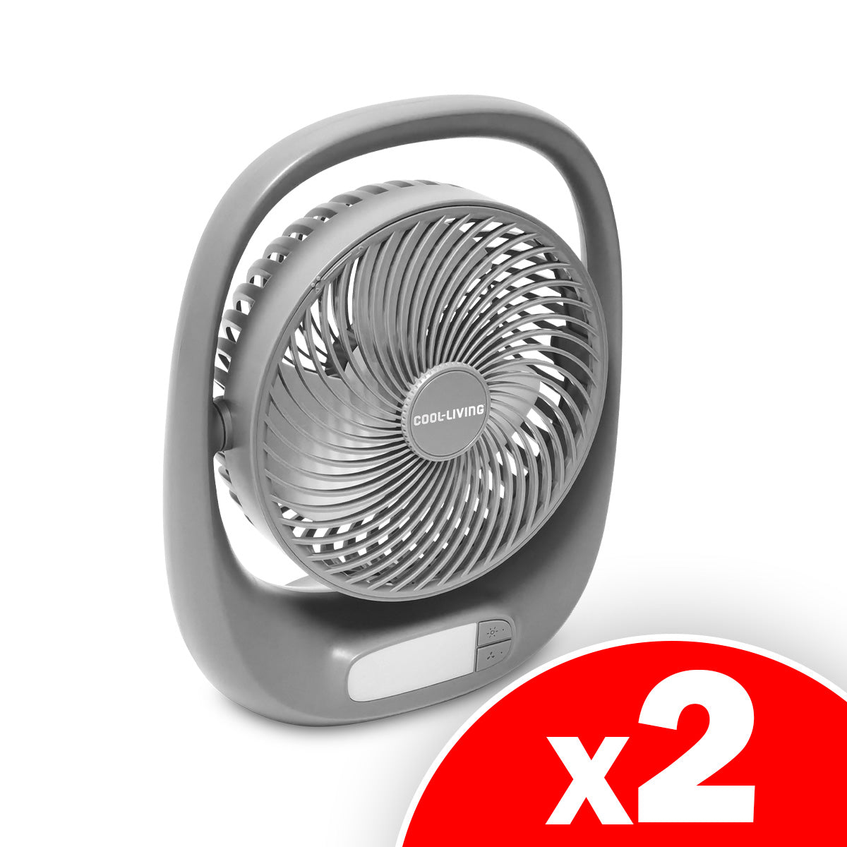 Cool- Living Portable Rechargeable Fan with LED Night Light, Silver, 2 Pack