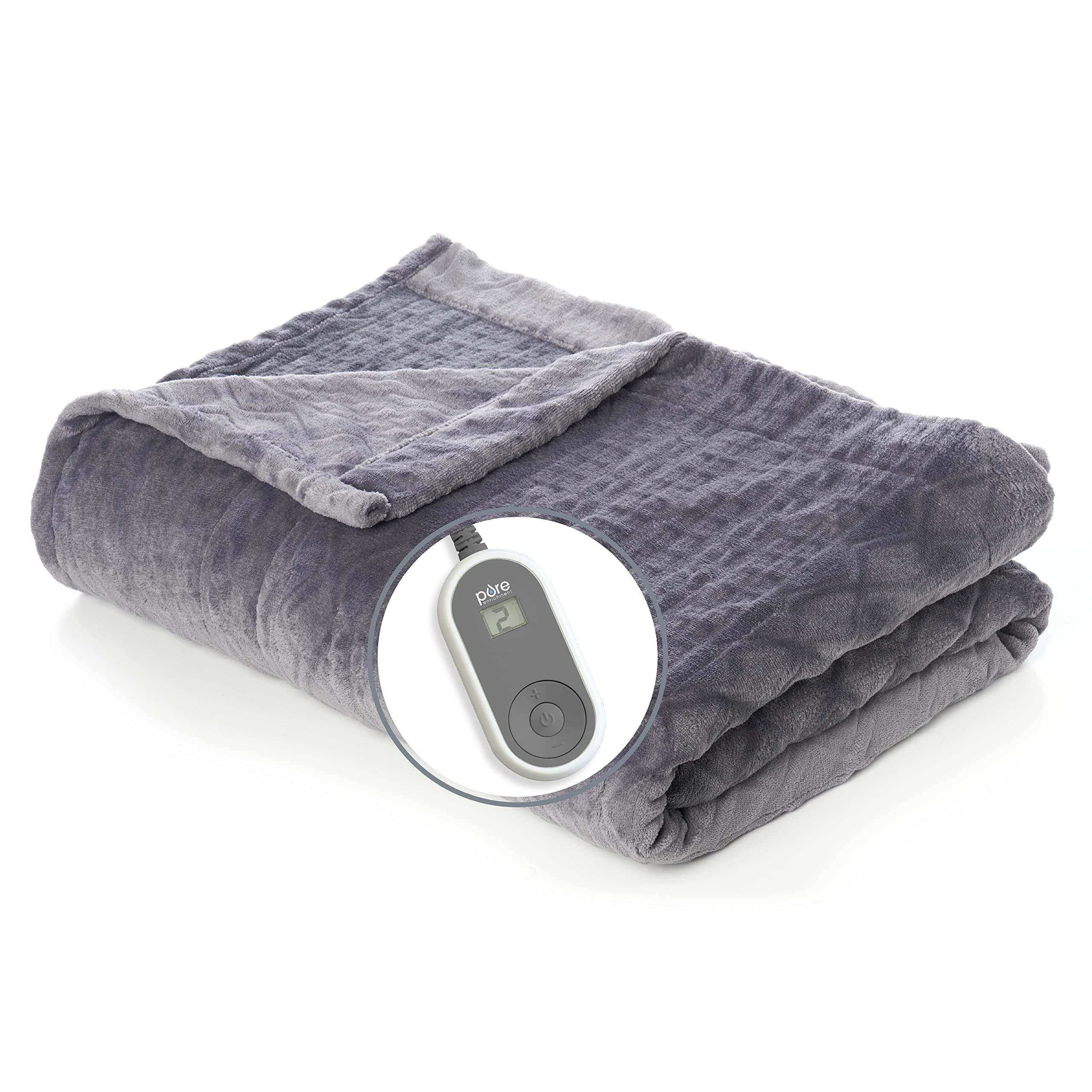 Pure Enrichment PureRelief Deluxe Heated Blanket - 10 Heat Settings, Super Soft Micromink Velvet Fabric, LCD Controller, Auto Shut-Off Timer, Machine Washable - Twin Size Electric Blanket