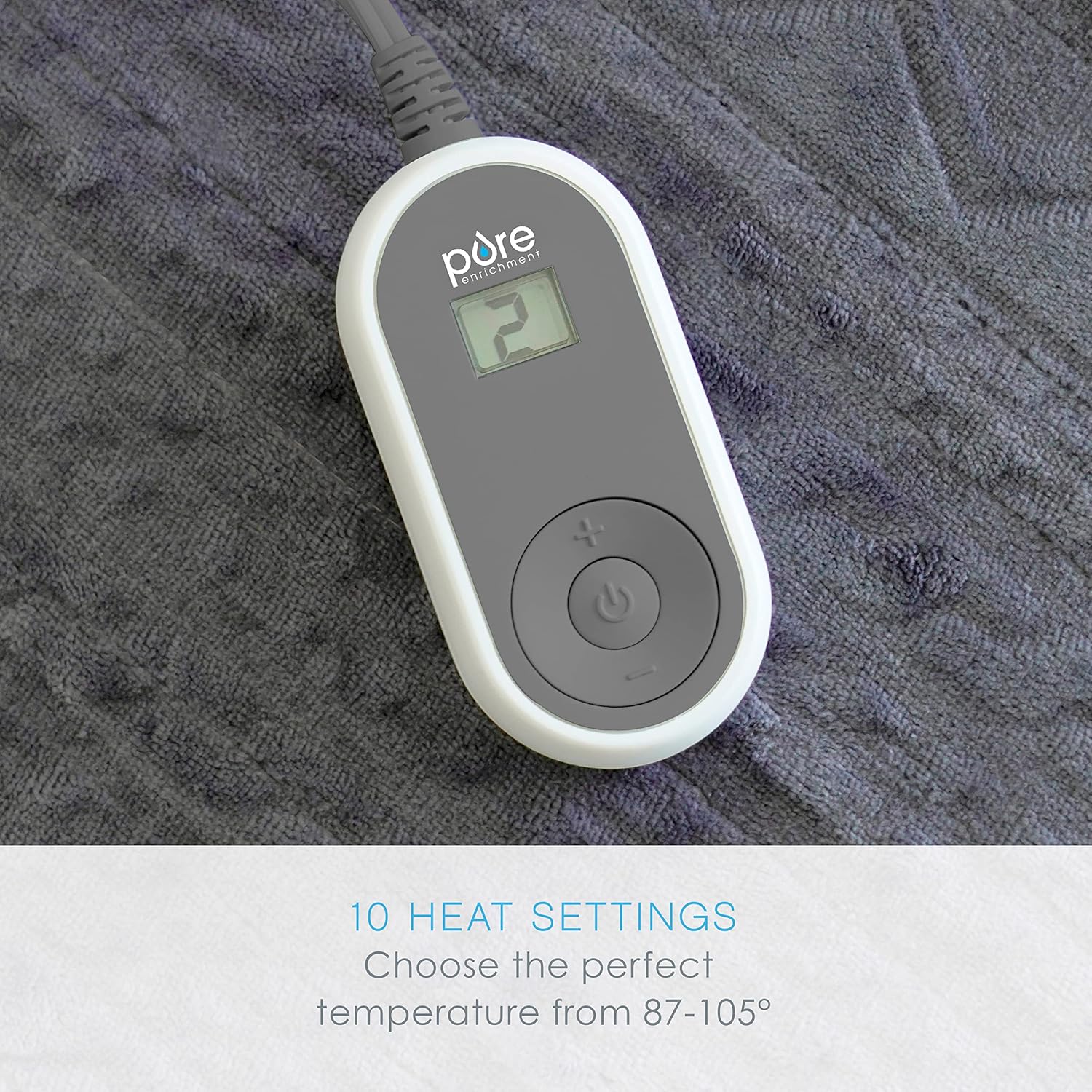 Pure Enrichment PureRelief Deluxe Heated Blanket - 10 Heat Settings, Super Soft Micromink Velvet Fabric, LCD Controller, Auto Shut-Off Timer, Machine Washable - Twin Size Electric Blanket