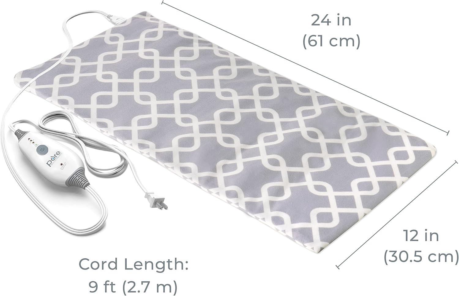 Pure Enrichment Express Designer Series Electric Heating Pad - 12 x 24 Fast-Heating, 4 Heat Settings, Machine-Washable Fabric, 2-Hour Auto Safety Shut-Off