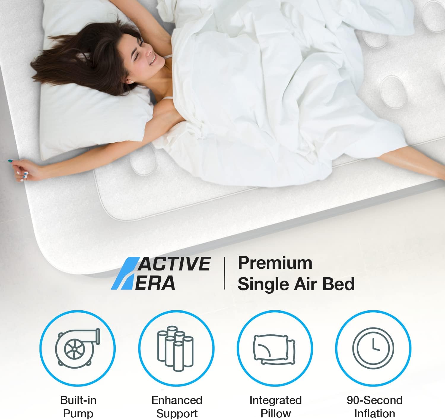 Active Era 20" Twin Air Mattress with Built-in Pump & Raised Pillow - Heavy Duty, Puncture Resistant, Waterproof