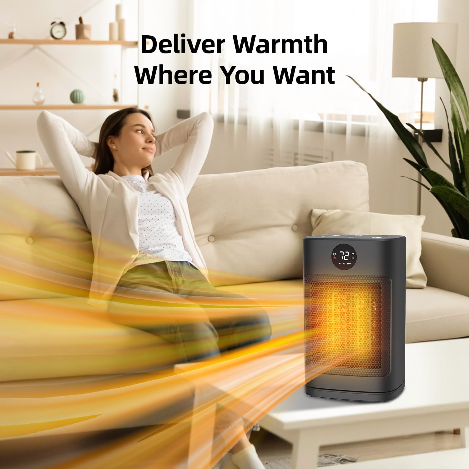 Space Heaters for Indoor Use, 1500W Portable Heaters with Remote and LED Display, PTC Ceramic Electric Heater with Thermostat, 70Oscillation, 12H Timer, Desk Heater for office, Room Home Bedroom