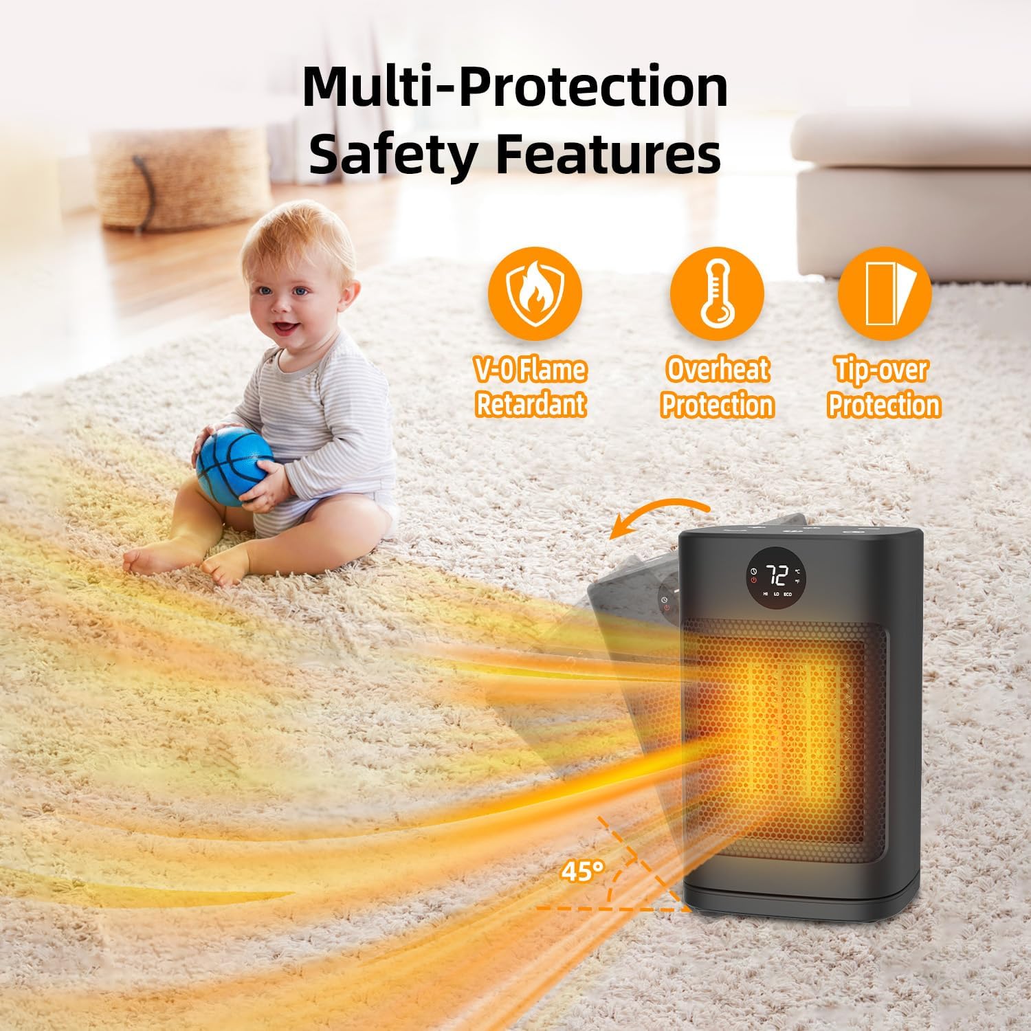 Wewarm Space Heaters for Indoor Use, 1500W Portable Heaters with Remote and LED Display, PTC Ceramic Electric Heater with Thermostat, 70Oscillation, 12H Timer, Desk Heater for office, Room Home Bedroom